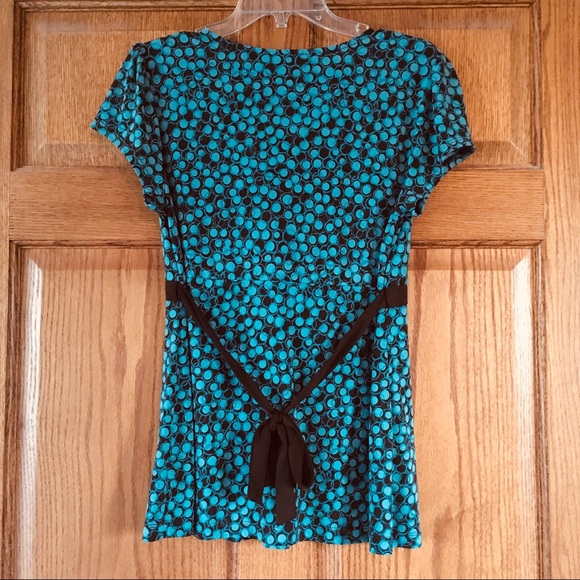 Apt. 9 Light Teal and Brown Circles Top PL - Picture 2 of 6